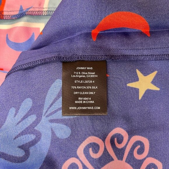 $398 NWOT Johnny Was Silk Blend Floral Mini Dress Size S Lace-up Stars Moon - Picture 10 of 13